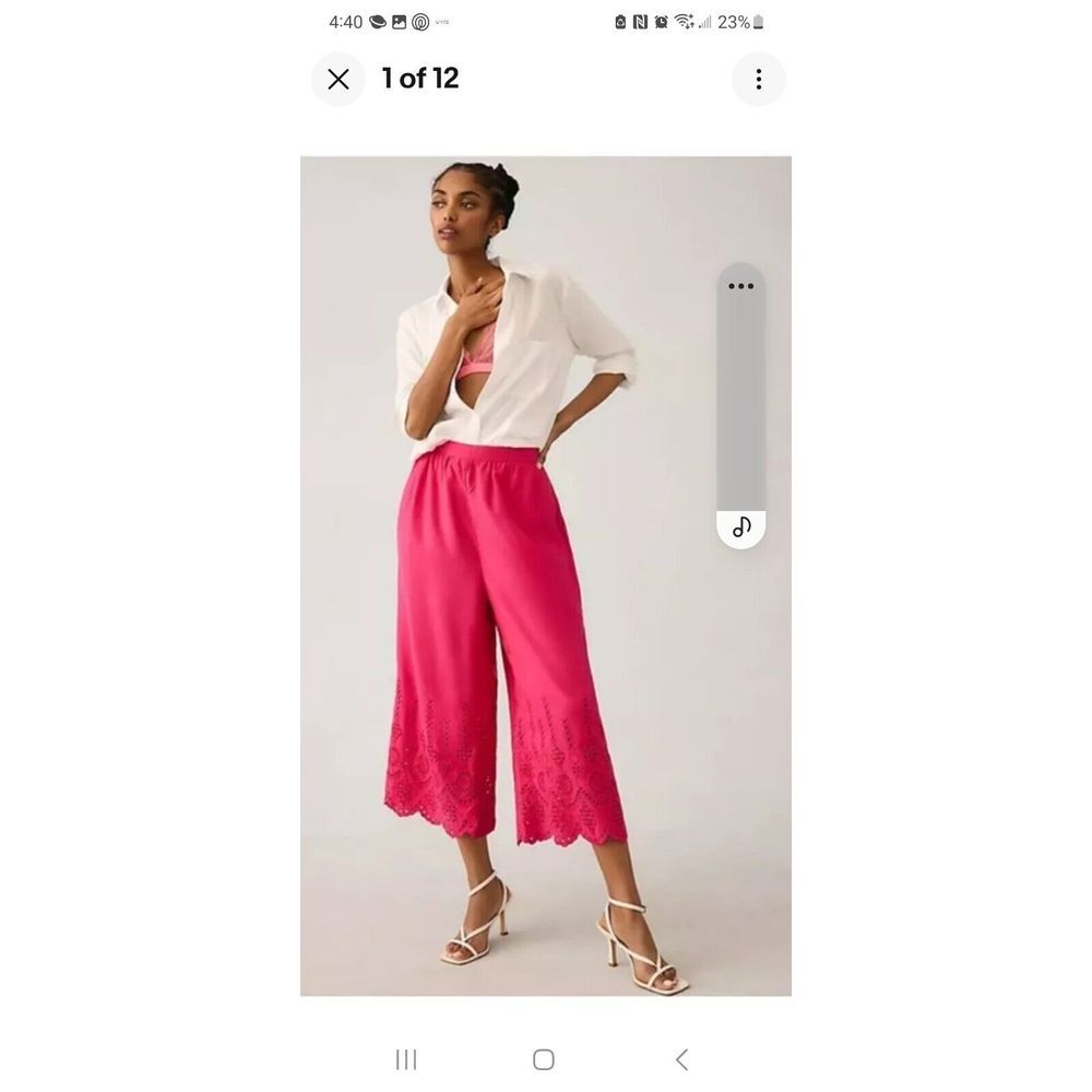 NWT $148 Anthropologie Wide-Leg Eyelet Crop Pants Size 4 Hot Pink Side‎ Zip